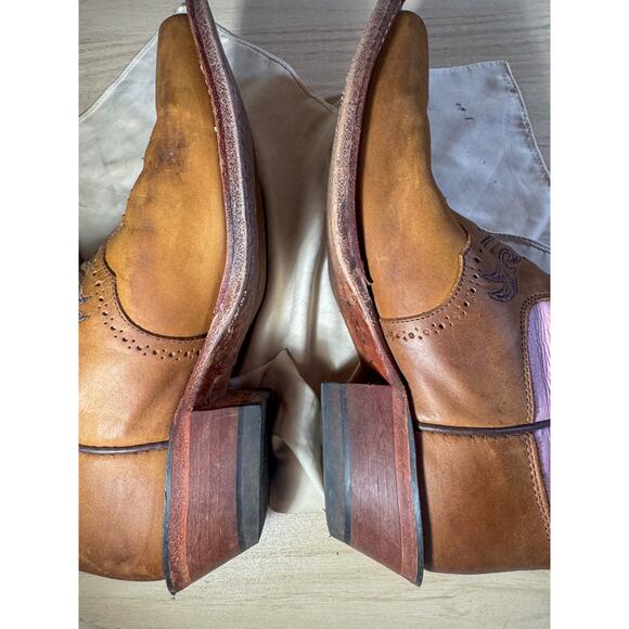 JUSTIN Made in USA Pink & Brown Leather Square Toe Boots Women's Size 7.5 B - Picture 8 of 11